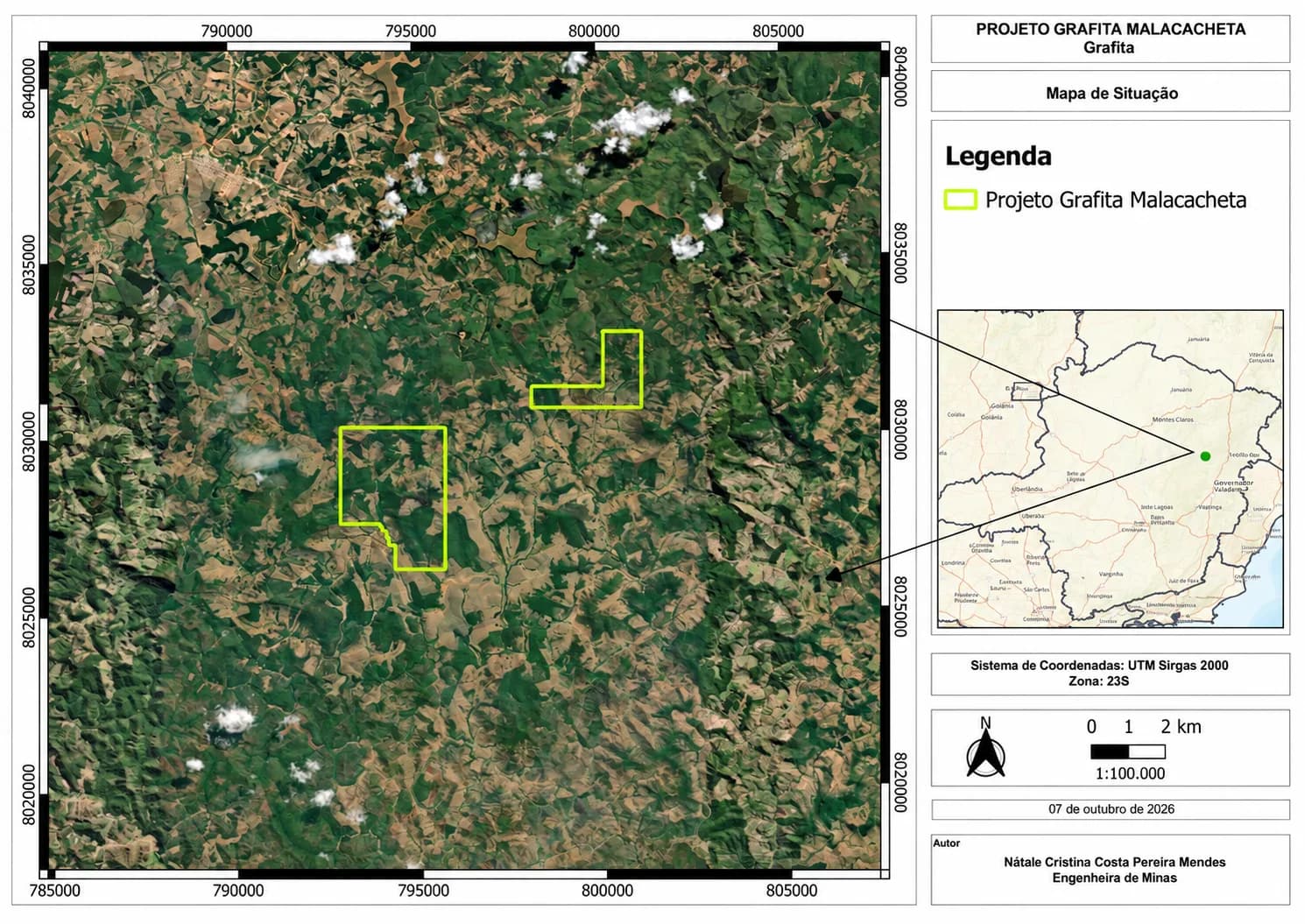 Mapa de localização do cluster Grafita Malacacheta, imagem 1